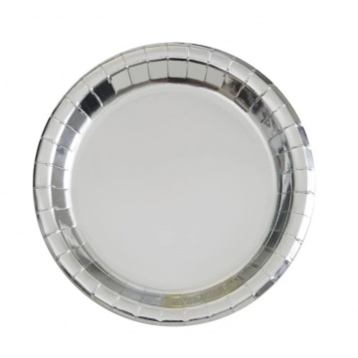 Lot De 8 Assiettes Rondes En Carton Argent 23 Cm