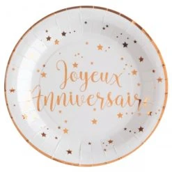 Lot De 10 Assiettes Rose Gold Joyeux Anniversaire 22,5 Cm