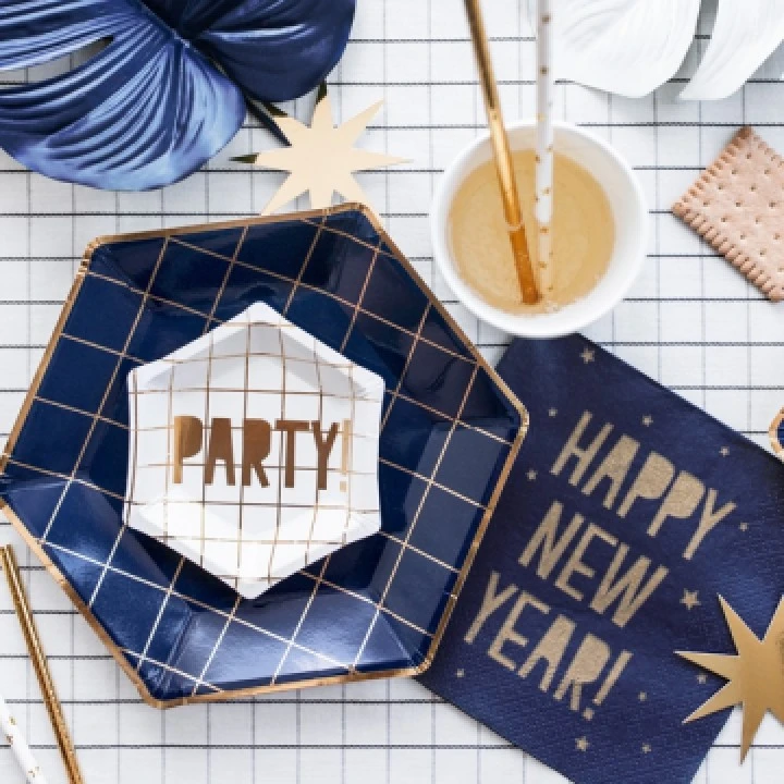 Lot De 6 Assiettes Hexagonales Blanches Party Or 12,5 Cm – Image 2