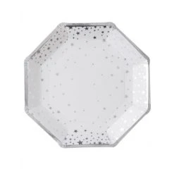 Lot De 8 Assiettes Jetables Pailletées Argent 23 Cm