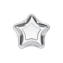 Lot De 6 Assiettes Carton Métallisé Argent Forme étoile 18 Cm
