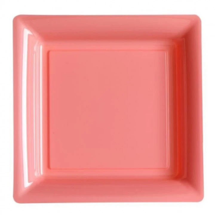 Lot De 8 Assiettes Réutilisables Carrées Rose Pâle 21,5 Cm