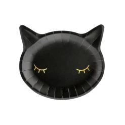 Lot De 6 Assiettes Tête De Chat Noir Halloween