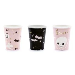 Lot De 6 Gobelets En Carton Halloween Rose Et Noir