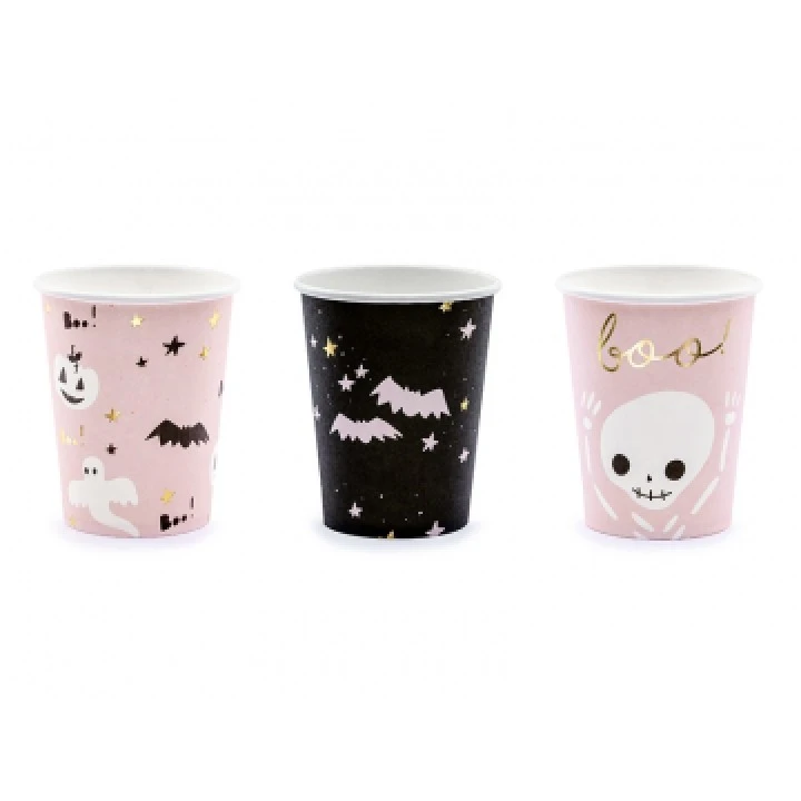 Lot De 6 Gobelets En Carton Halloween Rose Et Noir