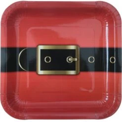Lot De 10 Assiettes Jetables Ceinture De Père Noël En Carton D 22,5 Cm