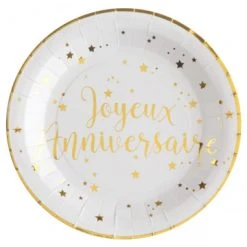 Lot De 10 Assiettes Joyeux Anniversaire Doré