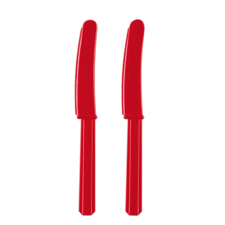 Lot De 10 Couteaux Rouges BBQ Party En Plastique