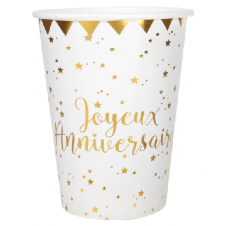 Lot De 10 Gobelets Joyeux Anniversaire Or