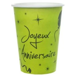 Lot De 10 Gobelets Verts Joyeux Anniversaire Festif En Carton 7,5 X 9,7 Cm