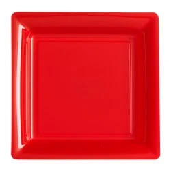 Lot De 12 Assiettes Carrées Jetables Rouges GM