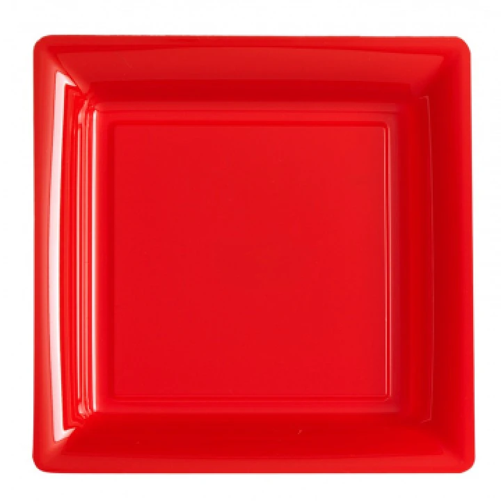 Lot De 12 Assiettes Carrées Jetables Rouges GM