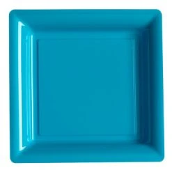Lot De 12 Assiettes Carrées Jetables Turquoise GM