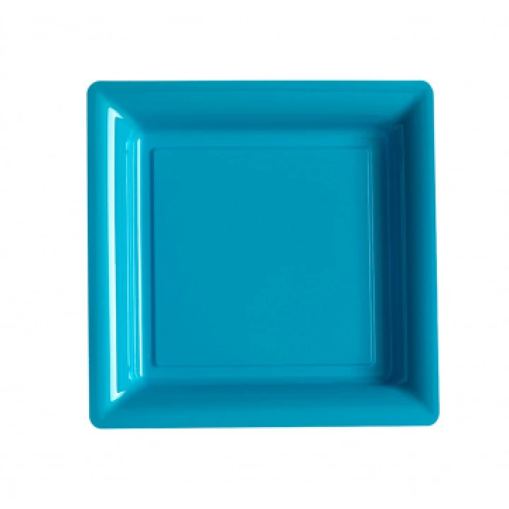 Lot De 12 Assiettes Carrées Jetables Turquoise PM