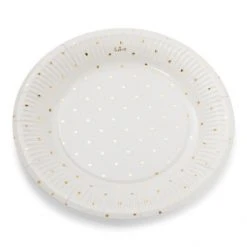 Lot De 12 Assiettes Jetables Blanches Pois Or En Carton D 18 Cm