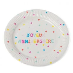 Lot De 12 Assiettes Jetables Joyeux Anniversaire Tutti Frutti En Carton D 23 Cm
