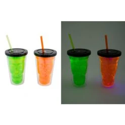 Lot De 2 Gobelets Lumineux Assortis Avec Paille Halloween 450M/L