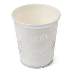 Lot De 20 Gobelets Joyeux Anniversaire Blanc Et Argent En Carton 200ml