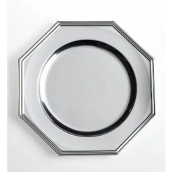 Lot De 3 Assiettes Octogonales Jetables Argent 33 Cm