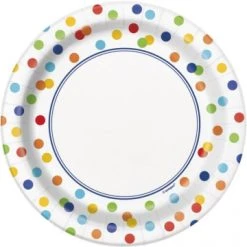 Lot De 8 Assiettes Jetables Rondes En Carton à Pois Multicolores 19 Cm