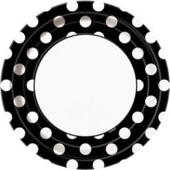 Lot De 8 Assiettes Jetables Rondes En Carton Noir à Pois 23,9 Cm
