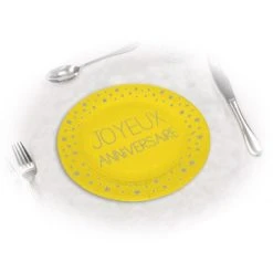 Lot De 6 Assiettes Anniversaire Jaune Soleil D 23 Cm