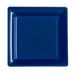 Lot De 8 Assiette Réutilisables Carrées Bleu Foncé 21,5 Cm