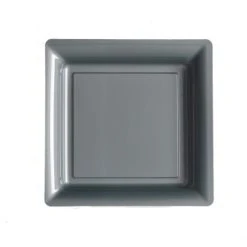 Lot De 8 Assiettes à Dessert Réutilisables Carrées Gris 16,5 Cm