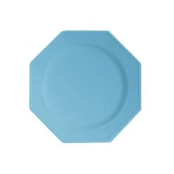 Lot De 8 Assiettes à Dessert Plastiques Réutilisables Octogonales Bleu Ciel 16,5 Cm