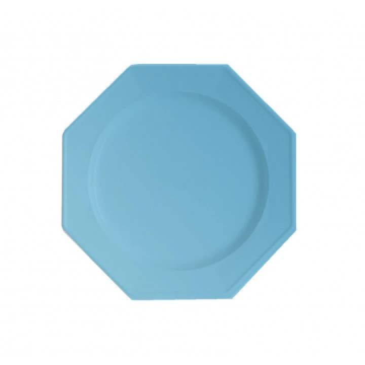 Lot De 8 Assiettes à Dessert Plastiques Réutilisables Octogonales Bleu Ciel 16,5 Cm