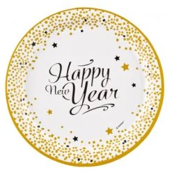 Lot De 8 Assiettes Happy New Year En Carton D 23 Cm