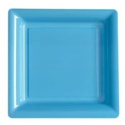 Lot De 8 Assiettes Plastiques Réutilisables Carrées Bleu Ciel 30,5 Cm