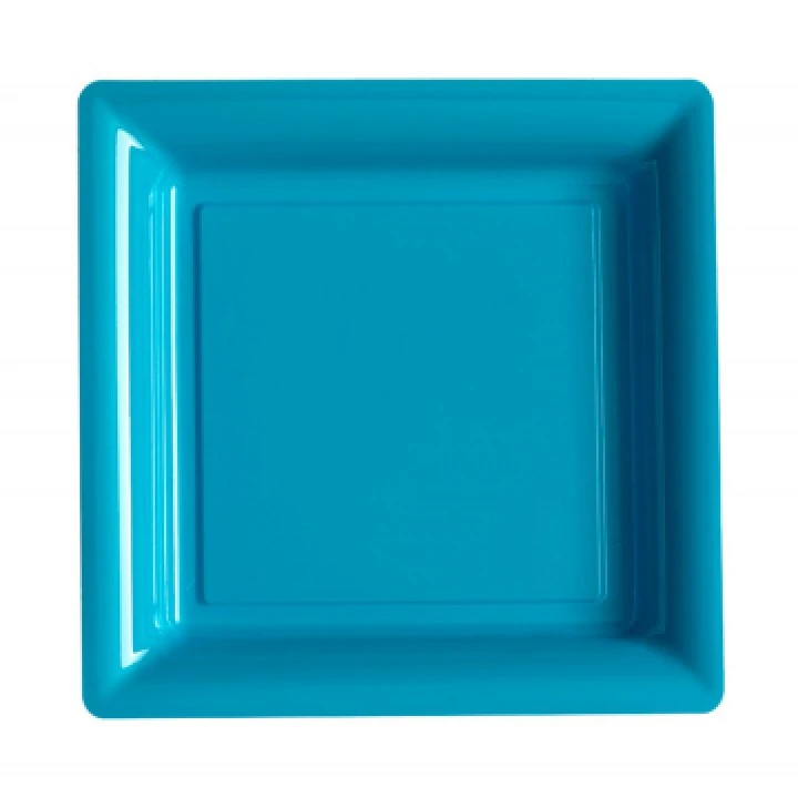 Lot De 8 Assiettes Réutilisables Carrées Turquoise 21,5 Cm