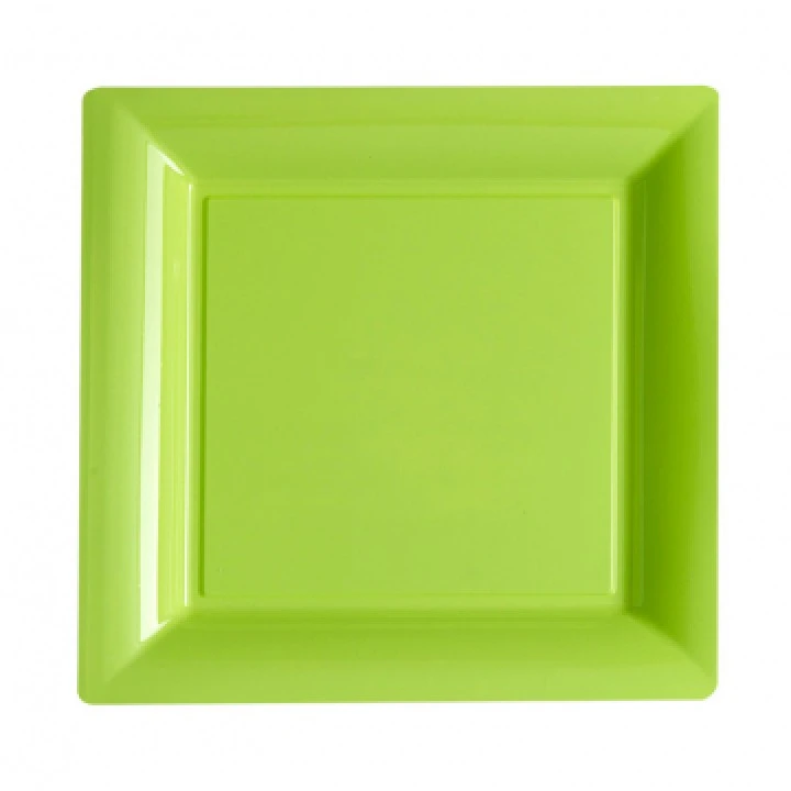 Lot De 14 Assiettes Réutilisables Carrées Vert Anis 21,5 Cm