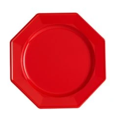 Lot De 8 Assiettes Plastiques Réutilisables Octogonales Rouge 24 Cm