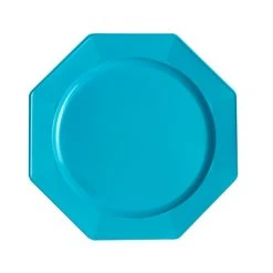 Lot De 8 Assiettes Plastiques Réutilisables Octogonales Turquoise 24 Cm