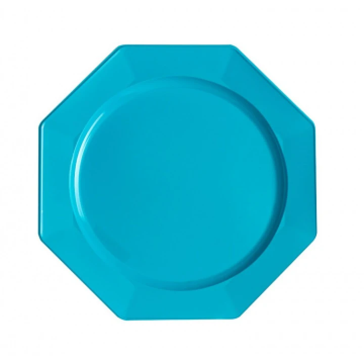 Lot De 8 Assiettes Plastiques Réutilisables Octogonales Turquoise 24 Cm