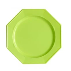 Lot De 8 Assiettes Plastiques Réutilisables Octogonales Vert Anis 24 Cm