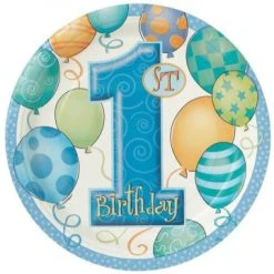 Lot De 8 Assietttes Bleues Baby Chic 1st Birthday 23 Cm