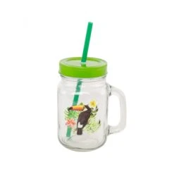 Mason Jar Toucan Avec Couvercle Et Paille Vert Foncé