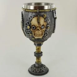 Verre à Pied Crâne Steampunk Tuyau Résine Halloween 8,5 X 8,5 X 19,5 Cm